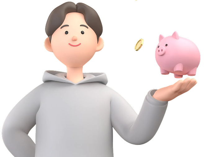 지정기부 혜택 안내 캐릭터 - 저금통을 든 남성